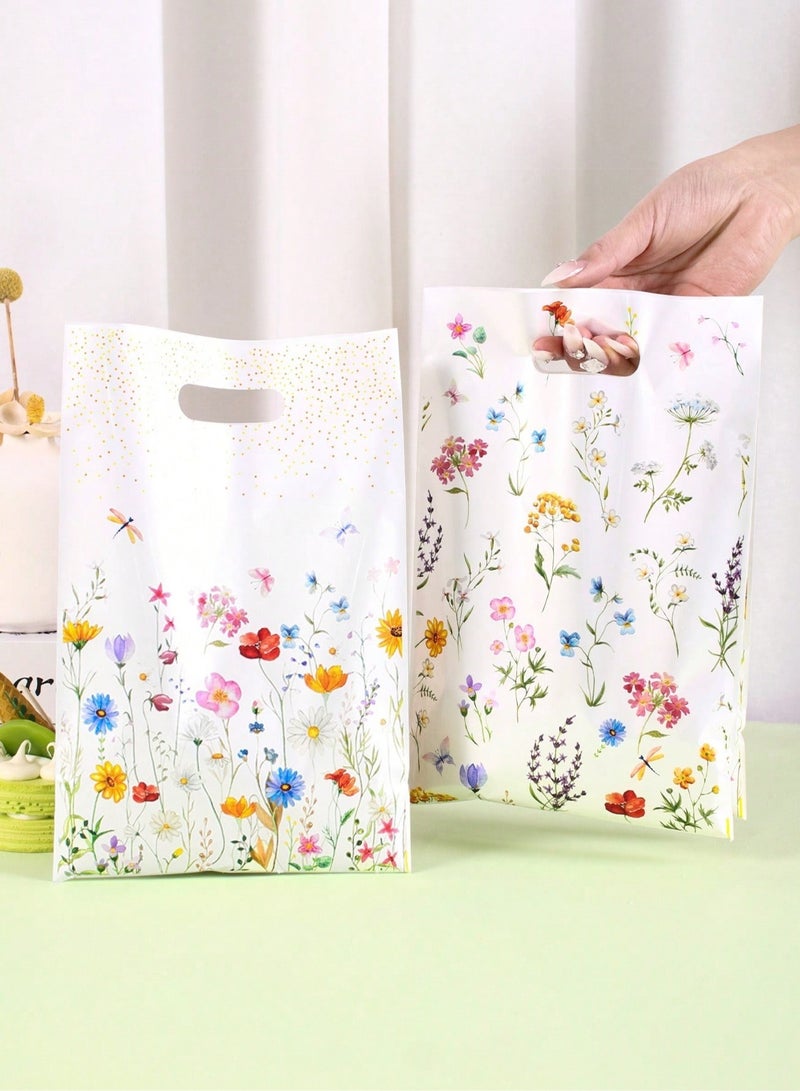 White gift and favor bags decorated with a vibrant floral pattern. Set of 20 bags for distributing sweets and all types of gifts, suitable for birthdays, graduations, and baby showers. - Image 1